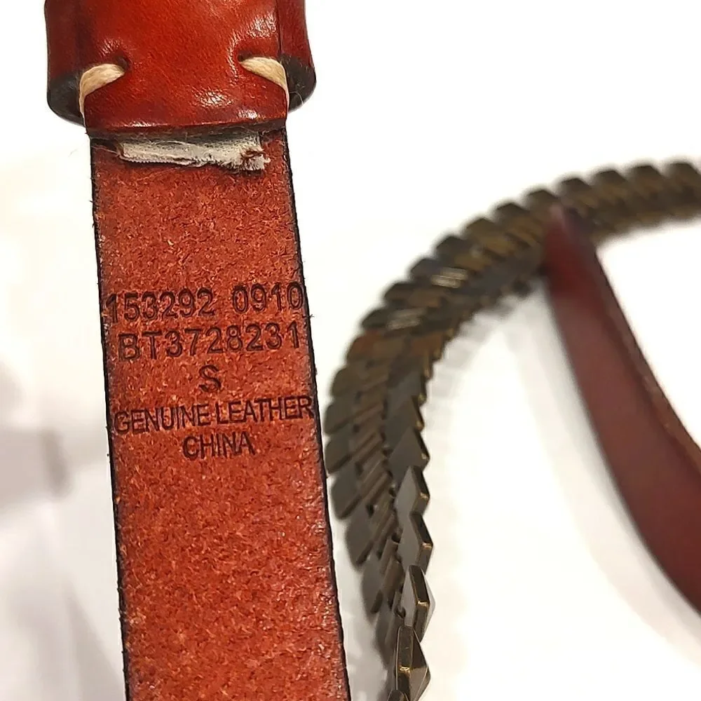 Fossil Brown Leather and Dark Brass Linked Metal Belt